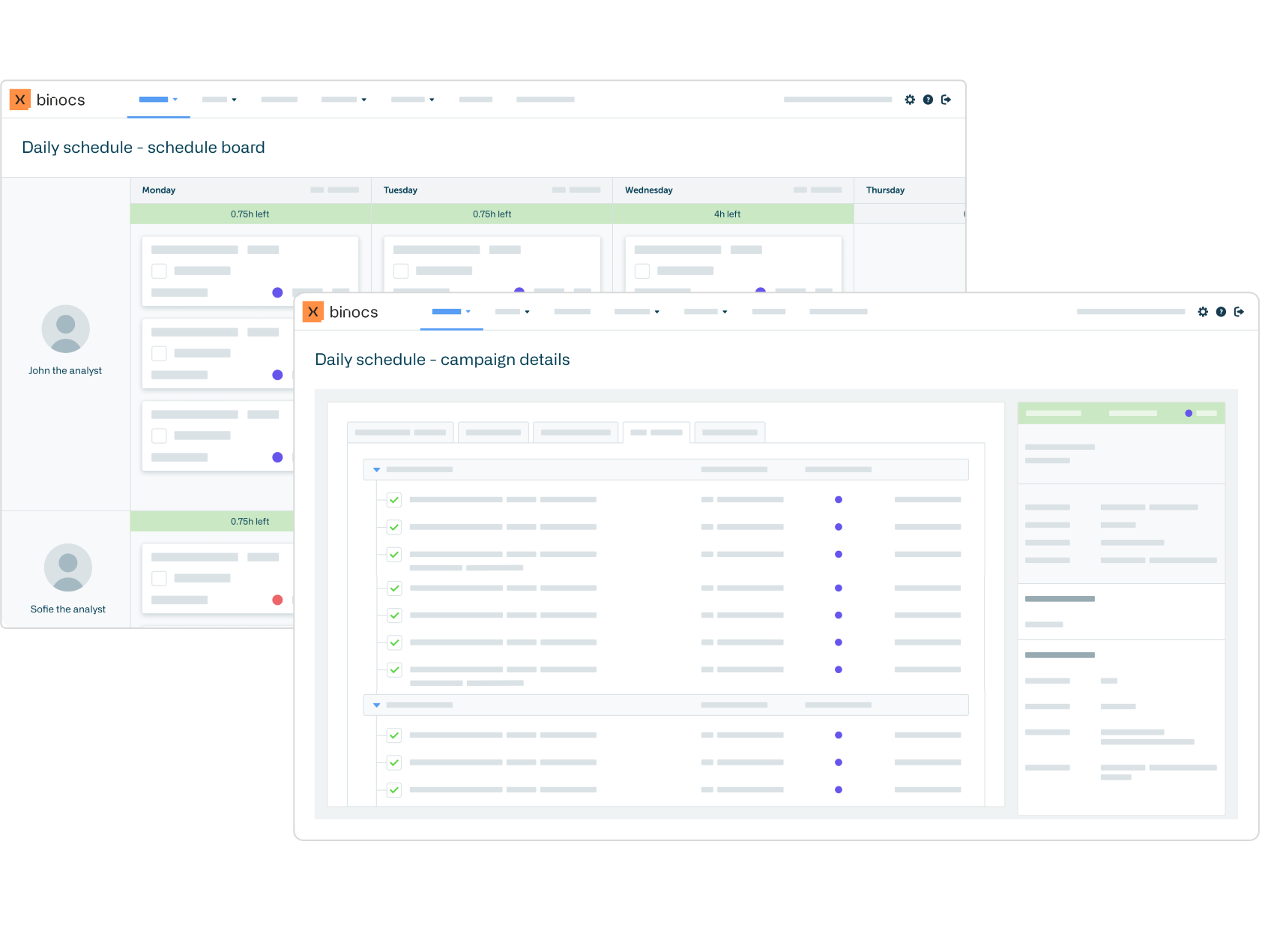 Binocs AI-enabled scheduling