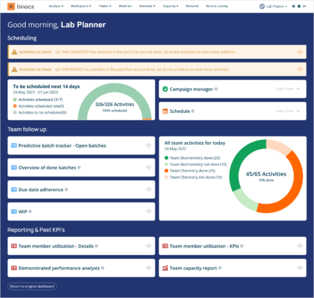 Screenshot of the new Binocs landing page for lab planners, the end result of our goal of enhancing lab efficiency via co-creation