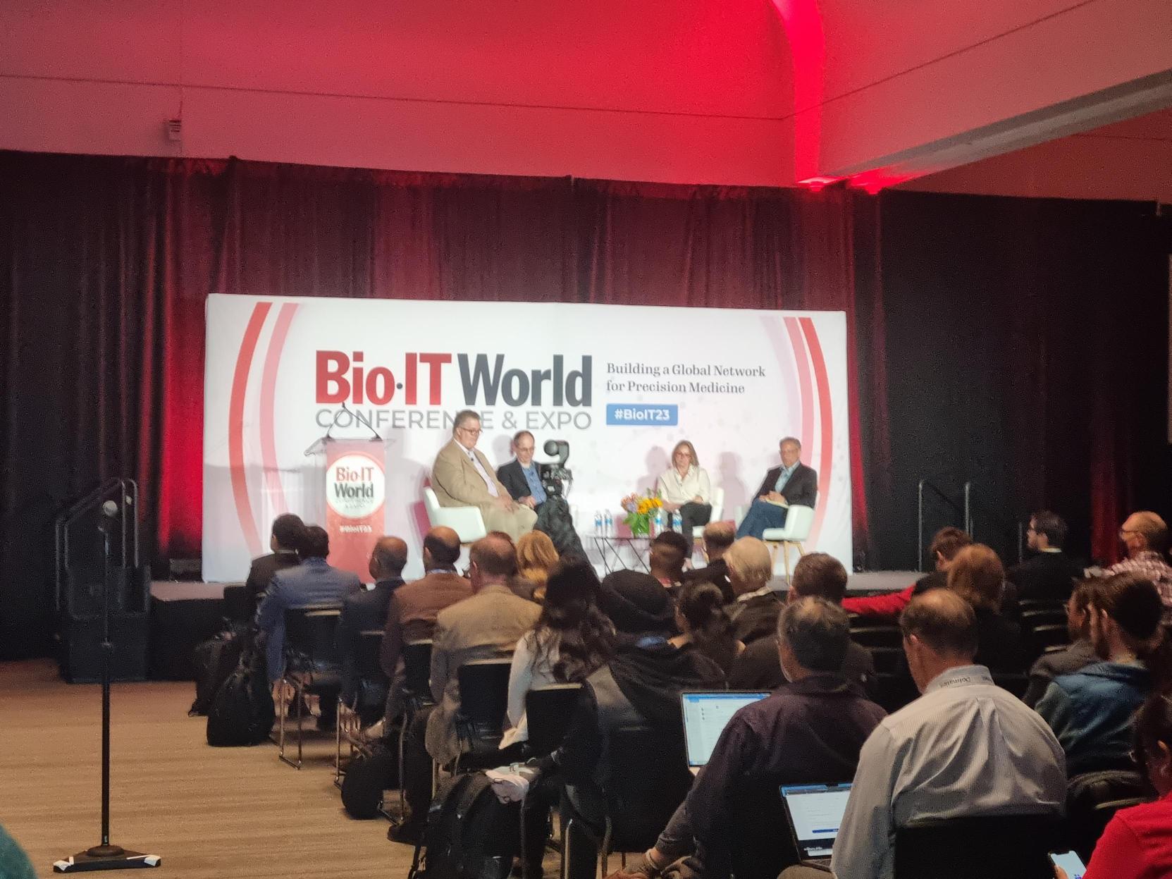 Photograph of speakers in a roundtable at Bio-IT World 2023