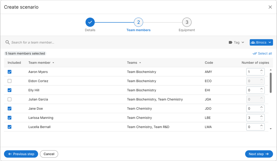 Glimpse of the new scenario builder wizard as part of the evolved Binocs look, feel and functionality