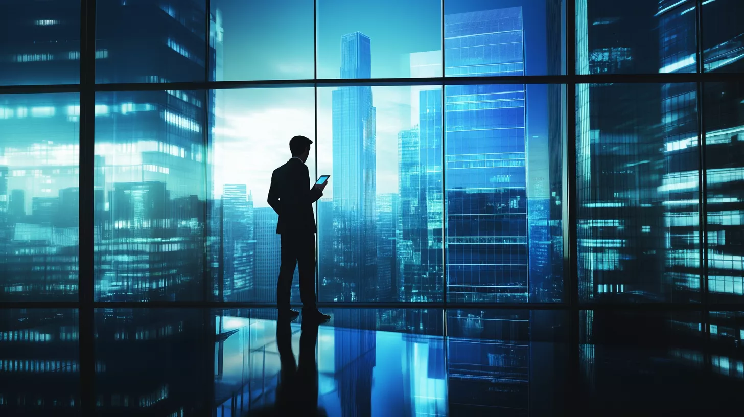 Bluecrux Silhouetted businessman is looking and a brightly illu fb60dd36 c18e 45c5 a61b f531685b3bcc