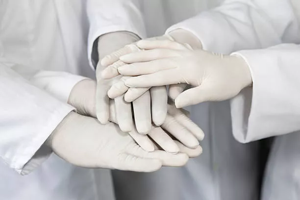 Medical hands all together