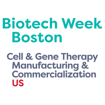 Poster displaying the Biotech Week Boston 2023 logo and the associated Cell & Gene Therapy Manufacturing & Commercialization conference