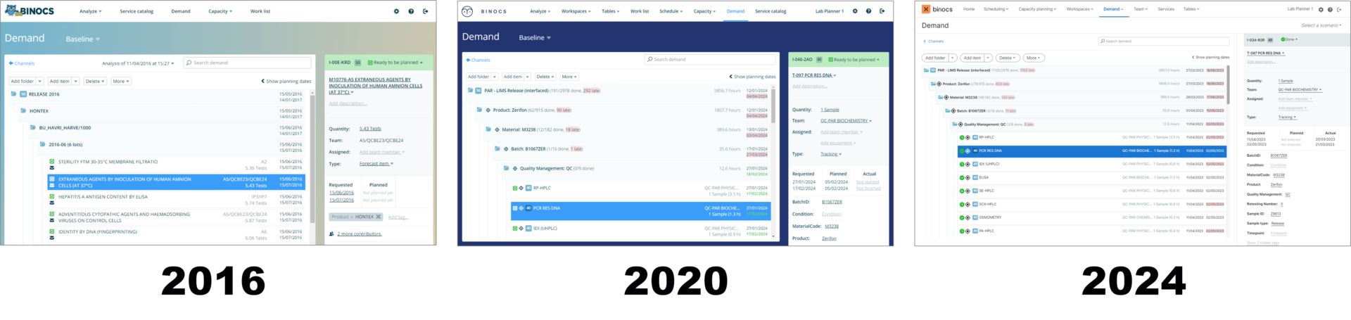 An overview of the evolution of the Binocs user interface from 2016, throught 2020, and into 2024: making key refinements and enhancements but keeping the familiar functionality